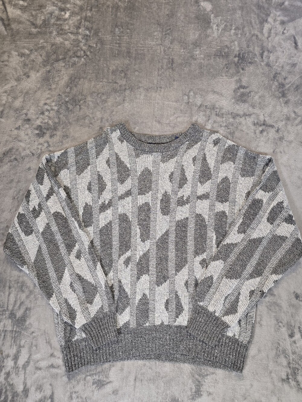 Vintage Knights Bridge Gray Geometric Abstract Knit Sweater Size Large